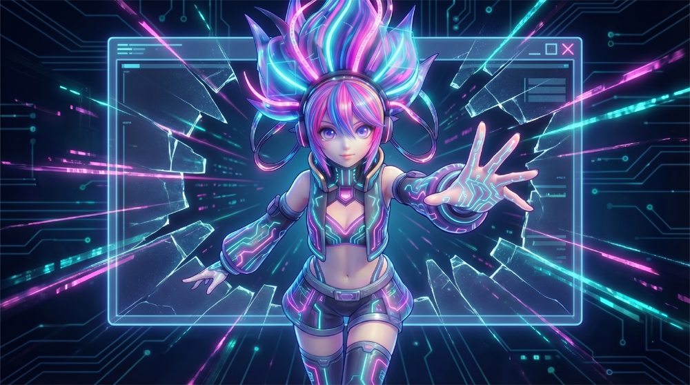 Neon Tranzor — VocaLop Studio Mascot